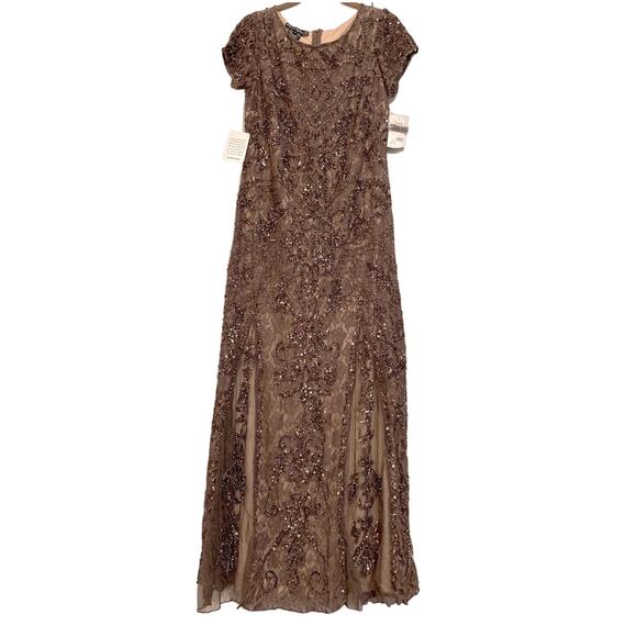 Pisarro Nights Dresses & Skirts - Pisarro Nights Art Deco Beaded Mesh Cocktail Dress Size 8 in Coffee Latte NWT